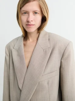 Newark dobbeltradet blazer i beige melange