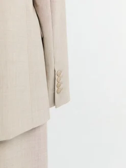 Newark dobbeltradet blazer i beige melange