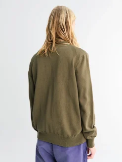 Padded Zip-Up Cotton Cardigan i Olive Green