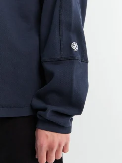 Panel Pique Crewneck i Navy
