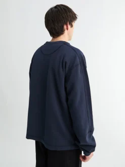 Panel Pique Crewneck i Navy