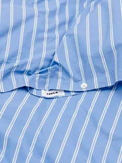 Percale Duvet Cover in Island Blue Stripes