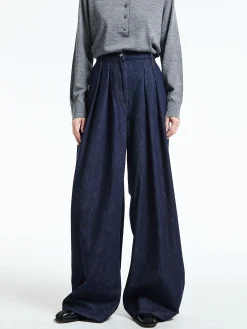 Pleated denim wide-leg Bukser i Indigo