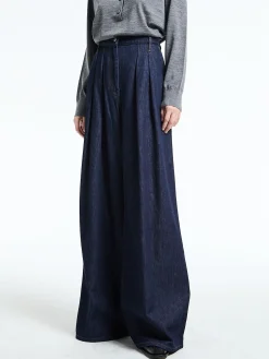 Pleated denim wide-leg Bukser i Indigo