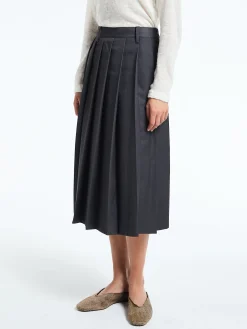 Pleats Long Nederdel i Charcoal Grey