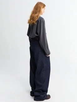 Plisserede Denim Wide-Leg Bukser i Indigo