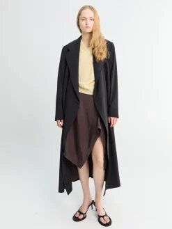 Plisseret Foulard Skirt i Glossy Brun