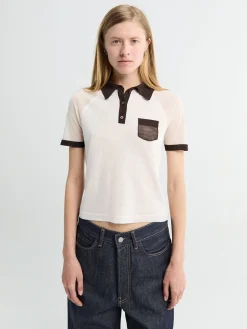 Polo Strik i Hvid og Brun