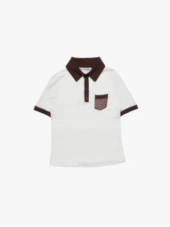 Polo Strik i Hvid og Brun