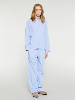 Poplin Pyjamas Bukser i Shirt Blue
