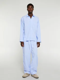 Poplin Pyjamas Bukser i Shirt Blue