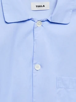 Poplin Pyjamas Kortærmet Skjorte i Shirt Blue