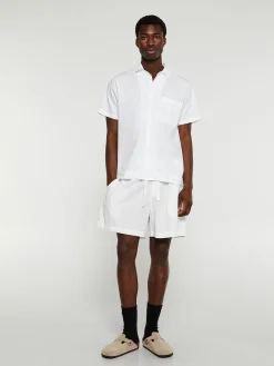 Poplin Pyjamas Kortærmet Skjorte i Alabaster White