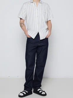 Poplin Pyjamas Kortærmet Skjorte i Needle Stripes