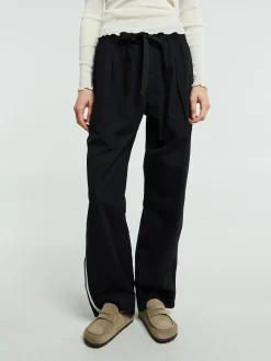 Poplin Pyjamas Pants Grosgrain Side Stripe i All Black