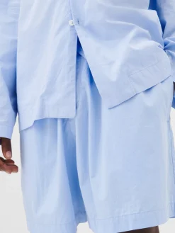 Poplin Pyjamas Shorts i Shirt Blue
