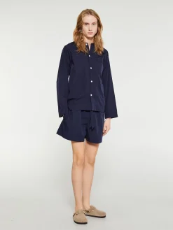 Poplin Pyjamas Skjorte i True Navy