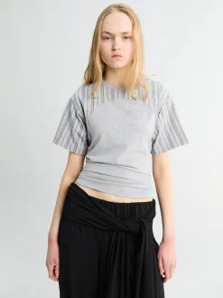 Prinnie T-Shirt med bindebånd i grå melange og blå striber
