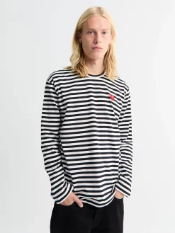 Rød Hjerte Langærmet T-Shirt i Sort og Hvid