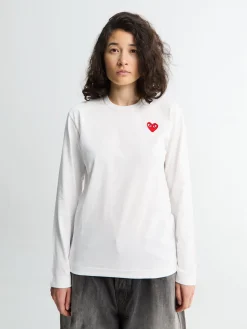 Red Heart Langærmet T-Shirt i Hvid