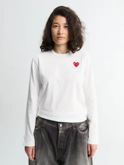 Red Heart Langærmet T-Shirt i Hvid