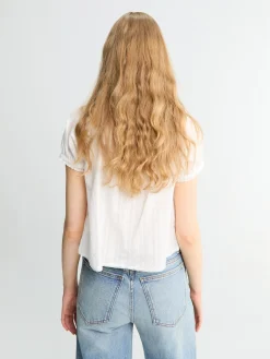 Ribboned Shirring Blouse i Råhvid