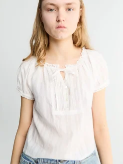 Ribboned Shirring Blouse i Råhvid