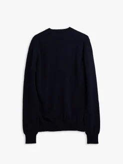 Rundhalset Cardigan med Rødt Emblem i Navy
