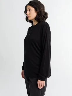 Rutas Jersey Henley Langærmet Top i Sort