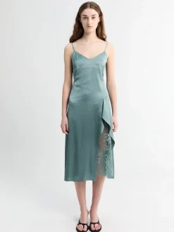 Satin slipkjole i vintage grøn