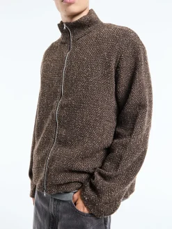 Shrunken Fullzip Polo i Brun Sparse Buckle Weave