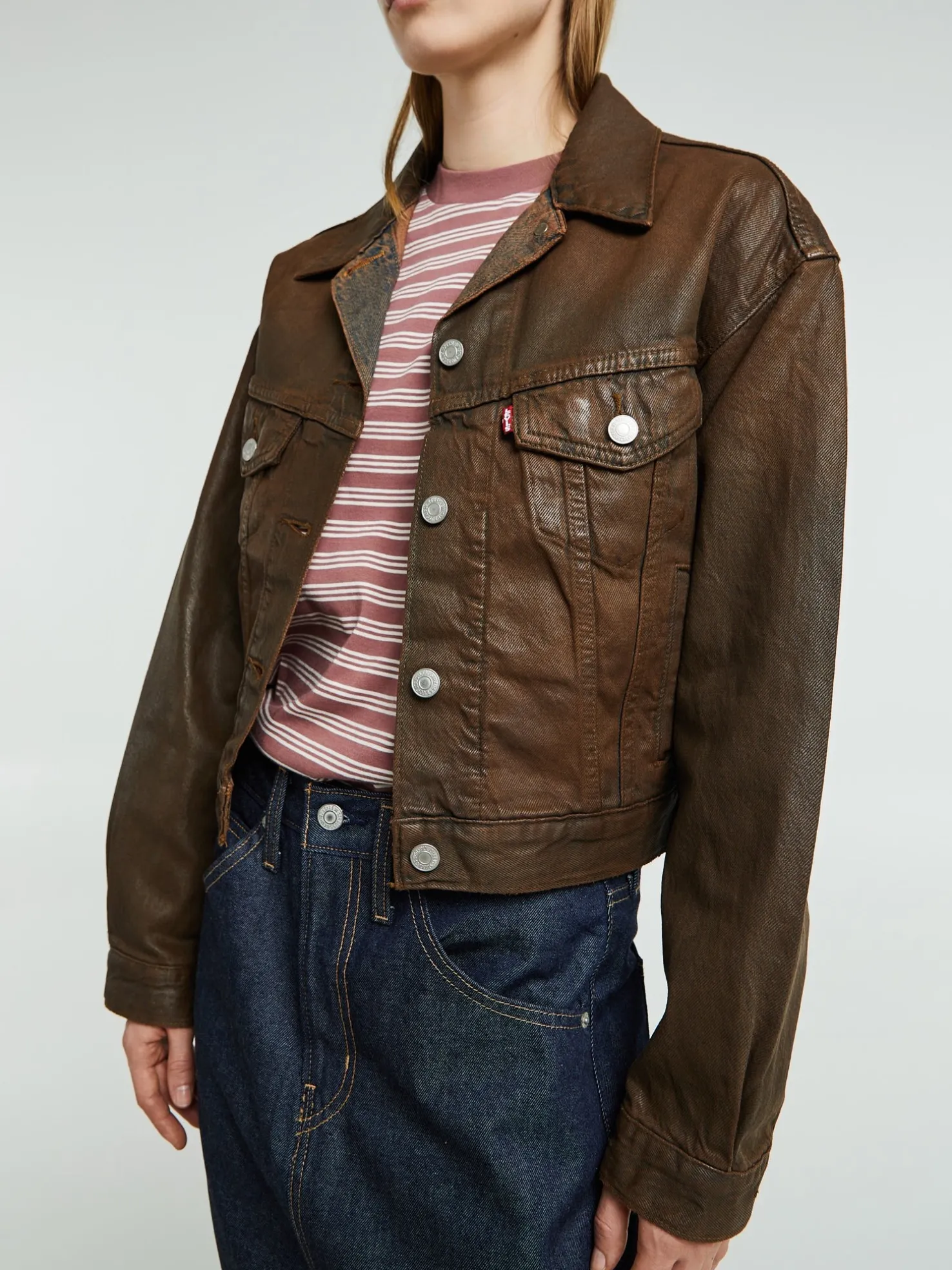 Shrunken 90s Coated Trucker Jakke i Pay Day Trucker Brown