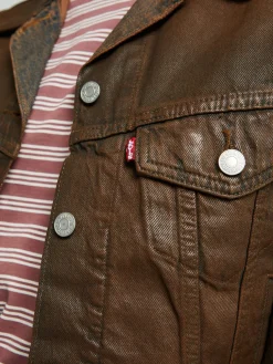 Shrunken 90s Coated Trucker Jakke i Pay Day Trucker Brown