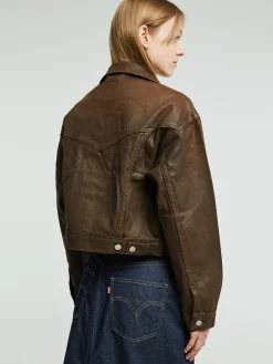 Shrunken 90s Coated Trucker Jakke i Pay Day Trucker Brown