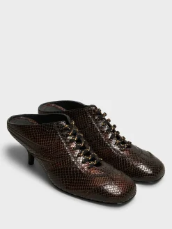 Snake-Embossed Leather Retro Hæle i Mørk Brun