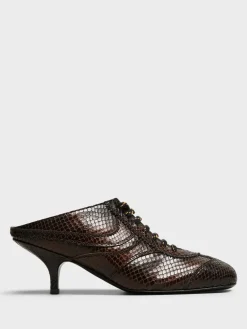 Snake-Embossed Leather Retro Hæle i Mørk Brun
