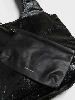 Stor Læder Tote Bag i Sort