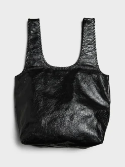 Stor Læder Tote Bag i Sort