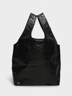 Stor Læder Tote Bag i Sort