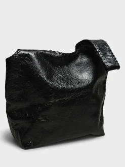 Stor Læder Tote Bag i Sort