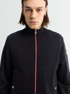 Stribet bomulds sweatshirt med lynlås i navy