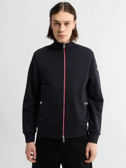 Stribet bomulds sweatshirt med lynlås i navy