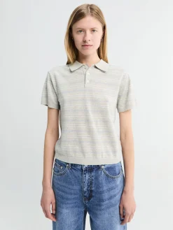 Stribet Polo i Grå og Lys Blå