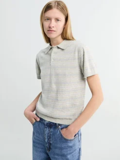 Stribet Polo i Grå og Lys Blå