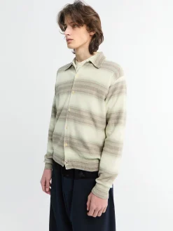 Strikket cardigan i bomuldssilke med gradient stribemønster i limegrå stribet