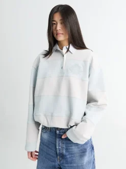 Striped Polo Sweatshirt i Lyseblå og Grå