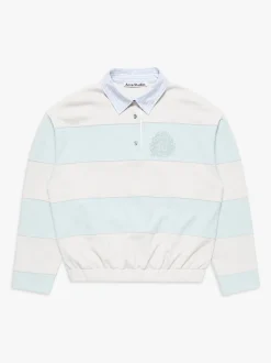 Striped Polo Sweatshirt i Lyseblå og Grå