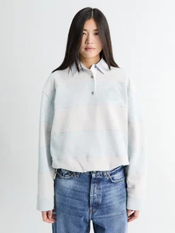Striped Polo Sweatshirt i Lyseblå og Grå