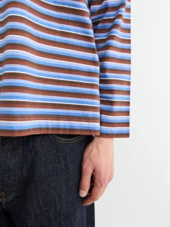 Stripe Longsleeve Pocket T-shirt i Blå