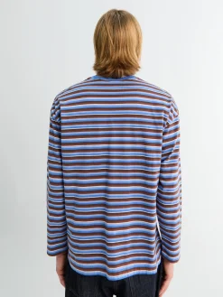 Stripe Longsleeve Pocket T-shirt i Blå